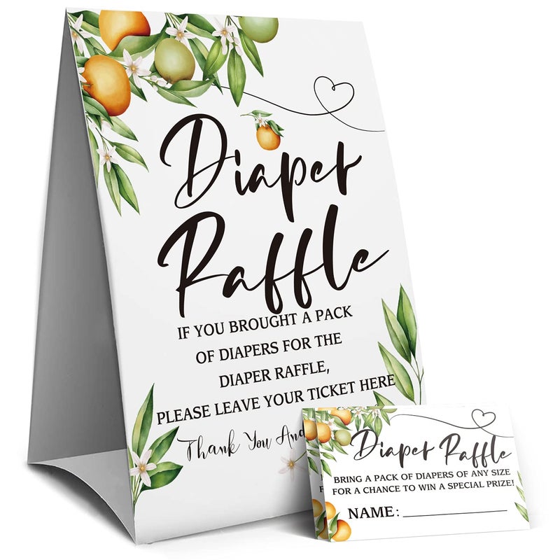 Muruseni Orange Diaper Raffle Sign, Baby Shower Game, Diaper Raffle Kit, Baby Shower Invitation Set -1 Sign and 50 Guessing Cards(1A) - Image 1